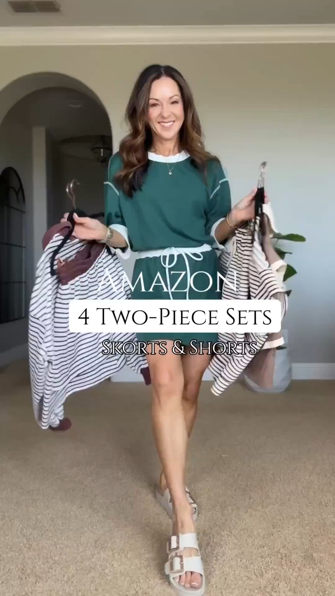 Spring and summer skort and short sets that are so easy and cute for everyday wear. I love how comfortable and lightweight these are, perfect for running errands or casual days out. Wearing size small in all, but they run a little big on me since I'm typically an XS. 
For reference I'm 5'1", 107 Ibs. Slides are true to size. 

spring outfit sets, skort set outfit, matching lounge set, casual everyday outfits, comfy summer outfits, petite friendly style, amazon fashion finds, easy outfit ideas, nefitral casual looks, EverydayHolly

#LTKootd #LTKPetite #LTKSeasonal