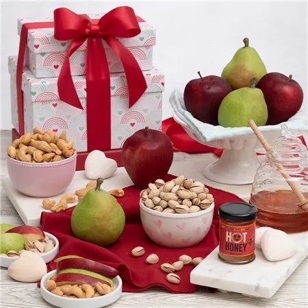 Fresh Fruit and Nuts Love Tower | GourmetGiftBaskets.com