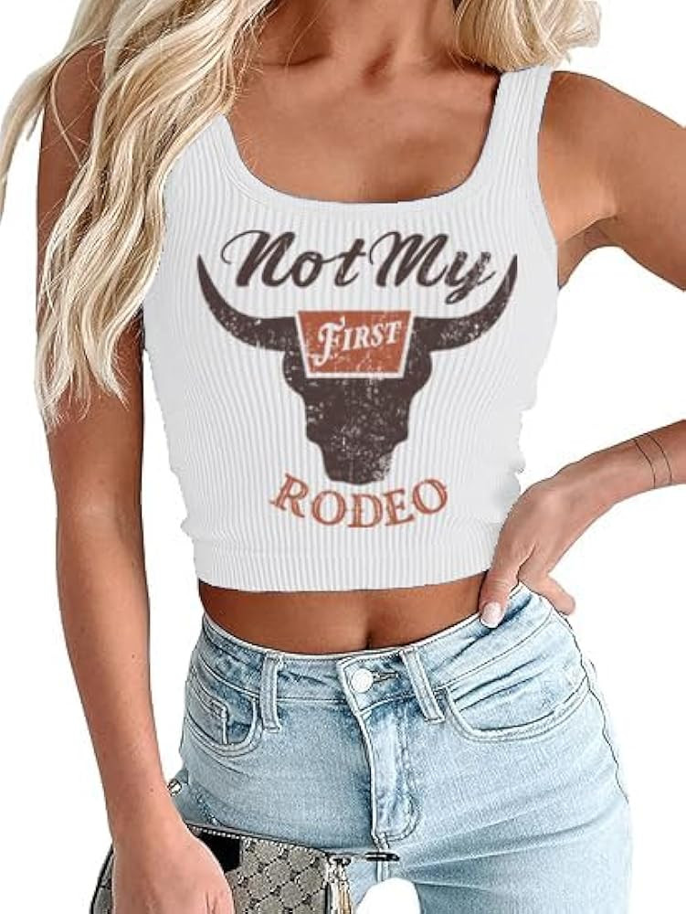 Women's Cowgirl Country Concert Sleeveless Cropped Tank Top Summer Casual Cowboy Shirt Western Gr... | Amazon (US)