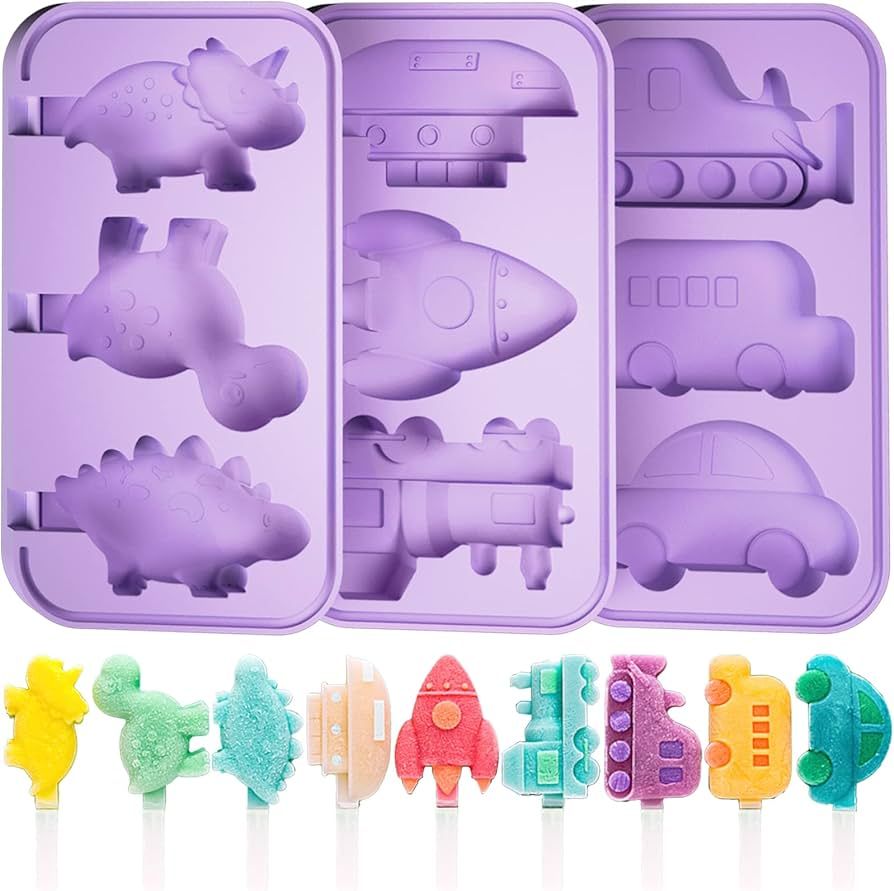 Silicone Popsicles Molds 3 Pcs, Homemade Ice Pop Molds Maker, Dinosaur Rocket Car Shape Popsicle ... | Amazon (US)