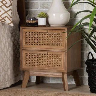 Baden Mid-Century Wood Nightstand with Rattan Accented Drawers-Natural | Bed Bath & Beyond