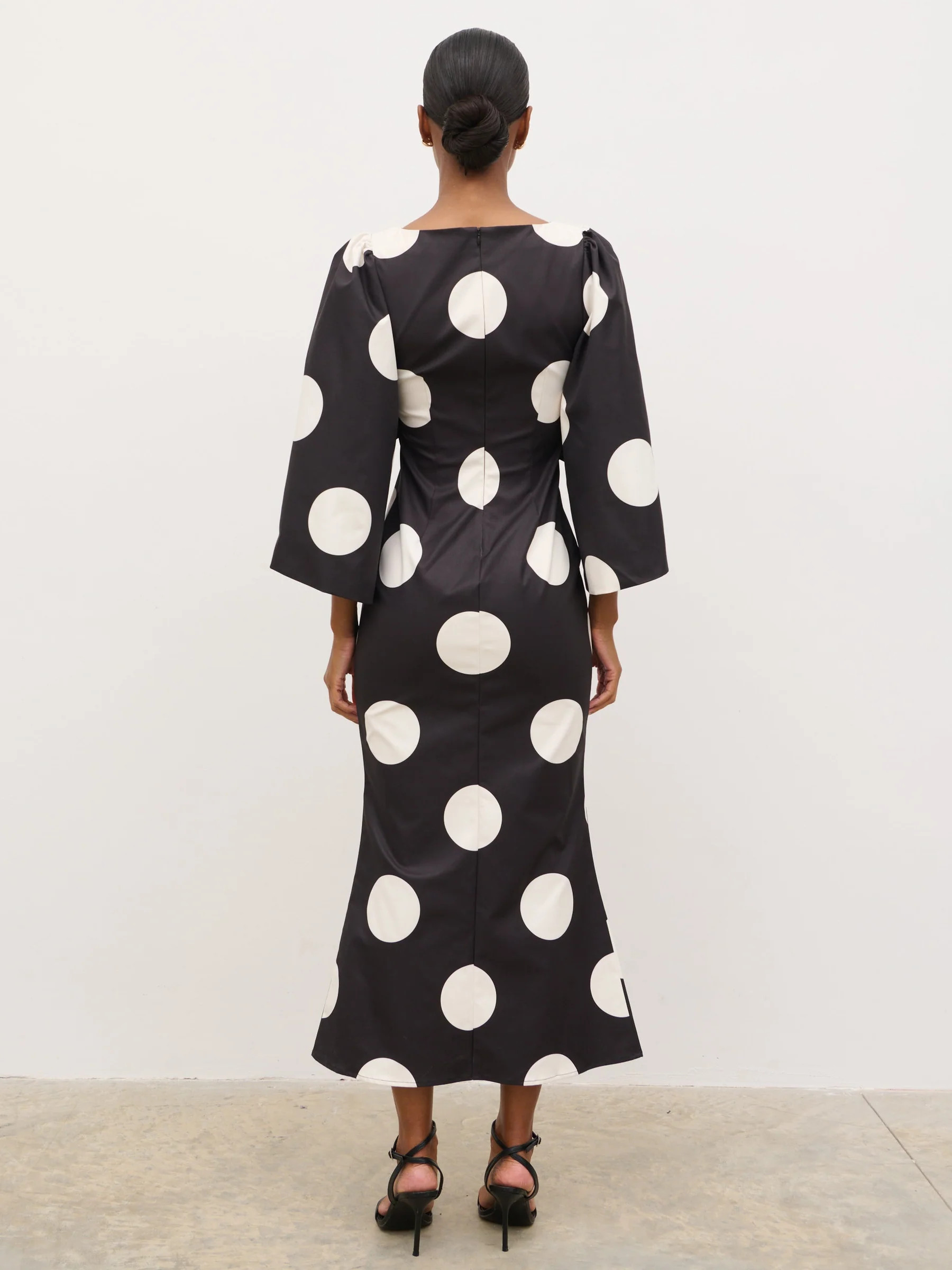 Liora A-Line Midaxi Dress - Black and Cream Polkadot | Pretty Lavish (UK)