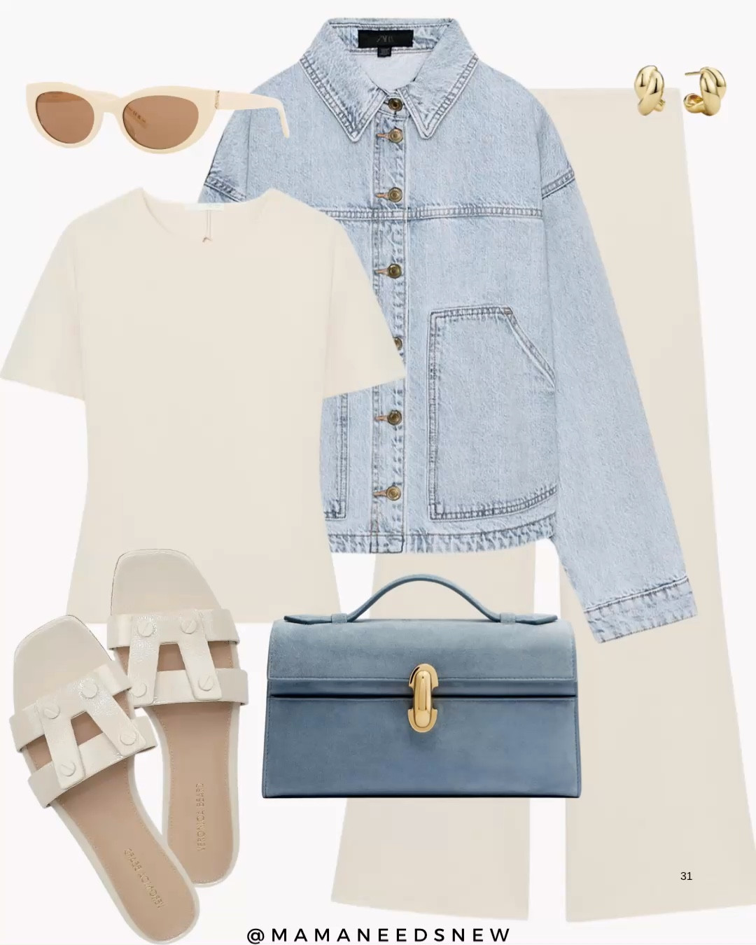 A spring outfit with denim jacket, matching set with open back top and pants, top handle bag, slide sandals 🤍🩵

#LTKSeasonal #LTKootd #LTKSaleAlert