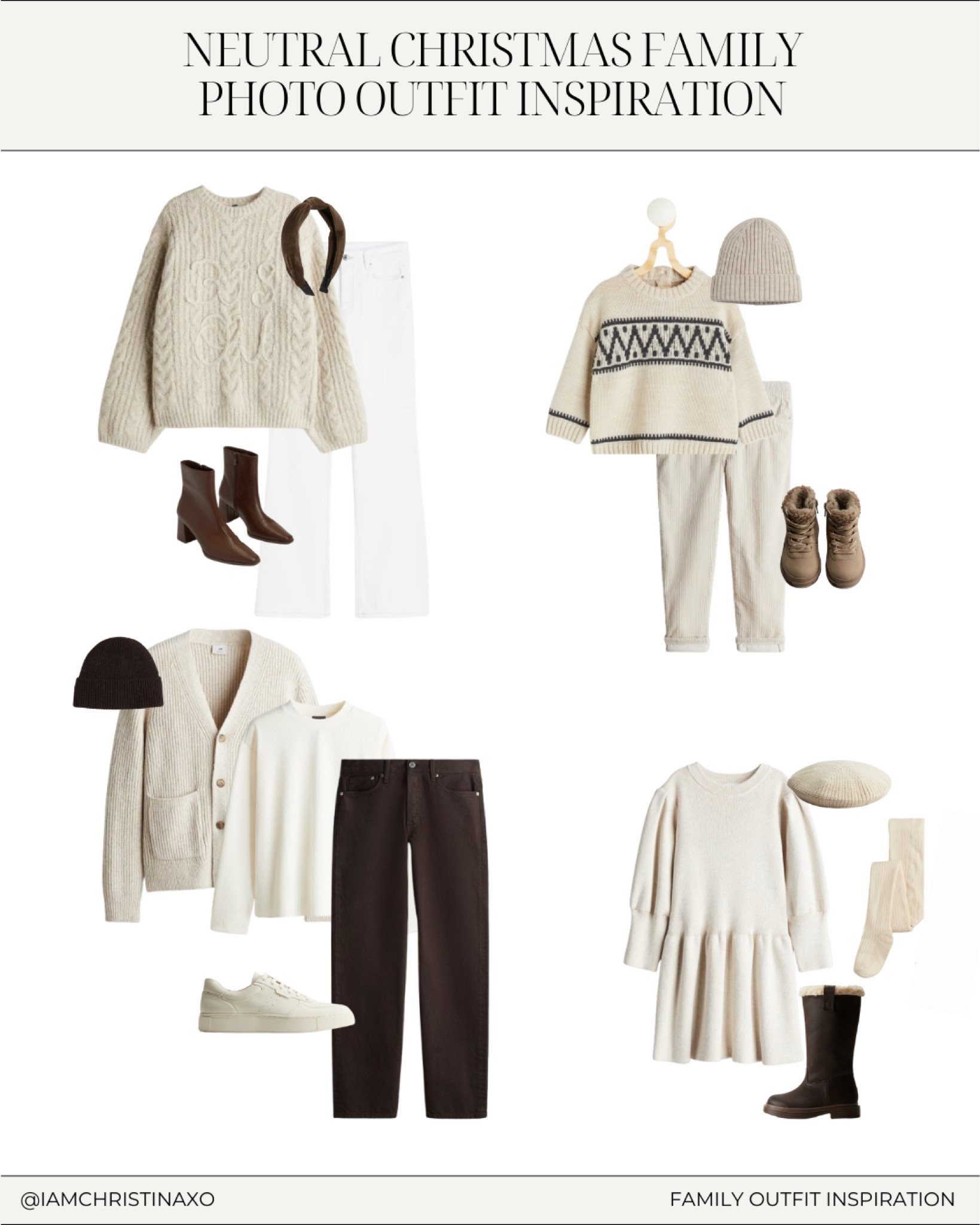 Capture the essence of the season with this charming neutral Christmas family photo outfit inspiration! Let's explore styles that blend warmth and elegance, perfect for creating memorable holiday memories together.
—
Chunky knit sweater, white denim, men sweaters, brown denim for men, style guide, family style inspo, family outfit inspo, family outfit ideas, family outfits for pictures, family outfits for Christmas photos, family outfit ideas for pictures, corduroy pants, chocolate brown boots, toddler boy kid style, toddler girl kid style, neutral family style, kids style, women’s style, men’s style, holiday style, H&M, lulus

#LTKFamily #LTKStyleTip #LTKHoliday