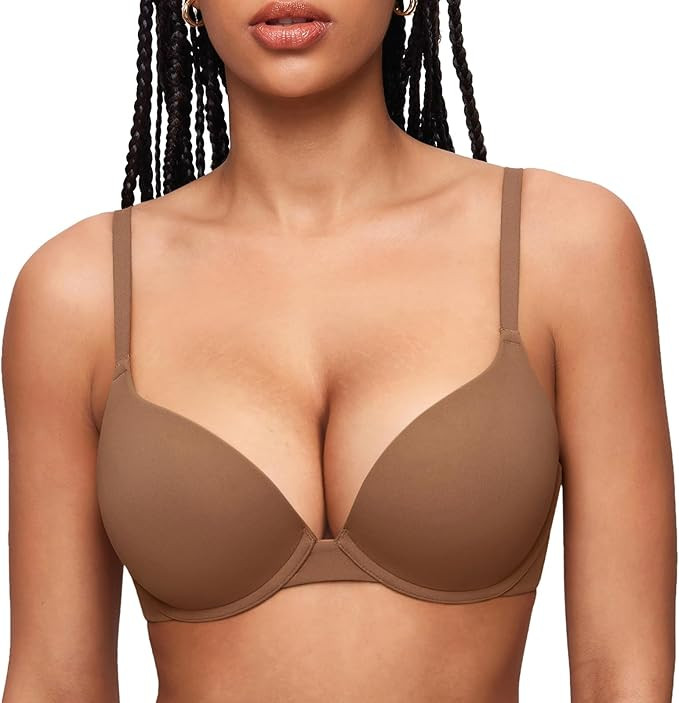 INLYRIC Women's Push Up Bra Tshirt Demi Supportive Bras Underwire Plunge Padded Comfortable Inbar... | Amazon (US)