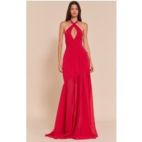 Red Chiffon Halterneck Dropped Waist Maxi Dress | PrettyLittleThing US