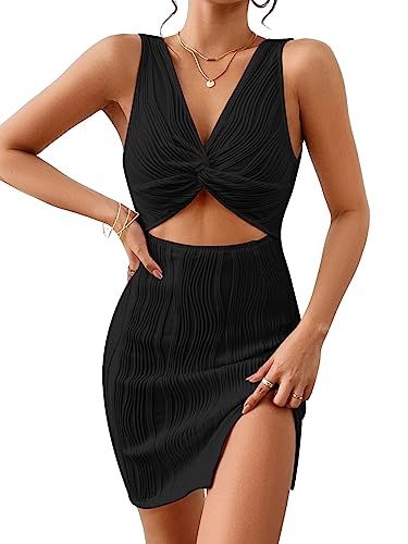 Verdusa Women's Twist Front Cut Out Split Hem Bodycon Mini Dress | Amazon (US)