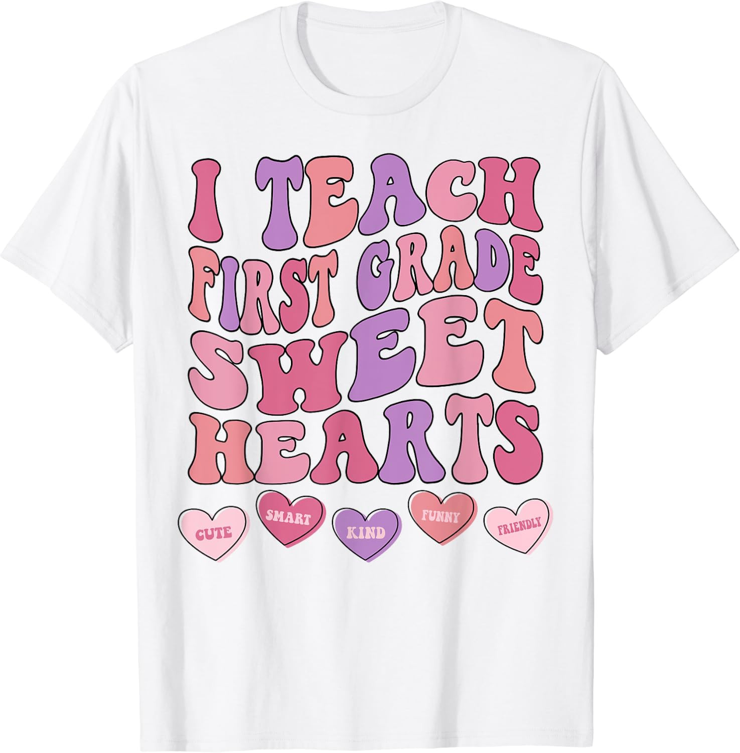 I Teach 1st Grade Sweethearts Retro Valentines Day Teacher T-Shirt | Amazon (US)