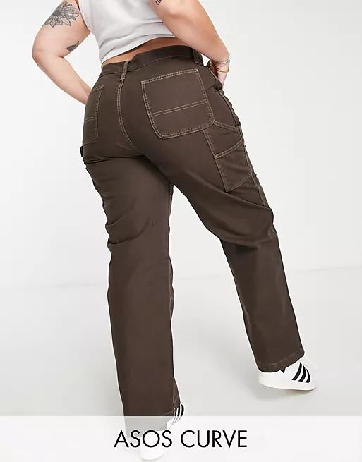 ASOS DESIGN Curve minimal cargo pants in chocolate | ASOS (Global)