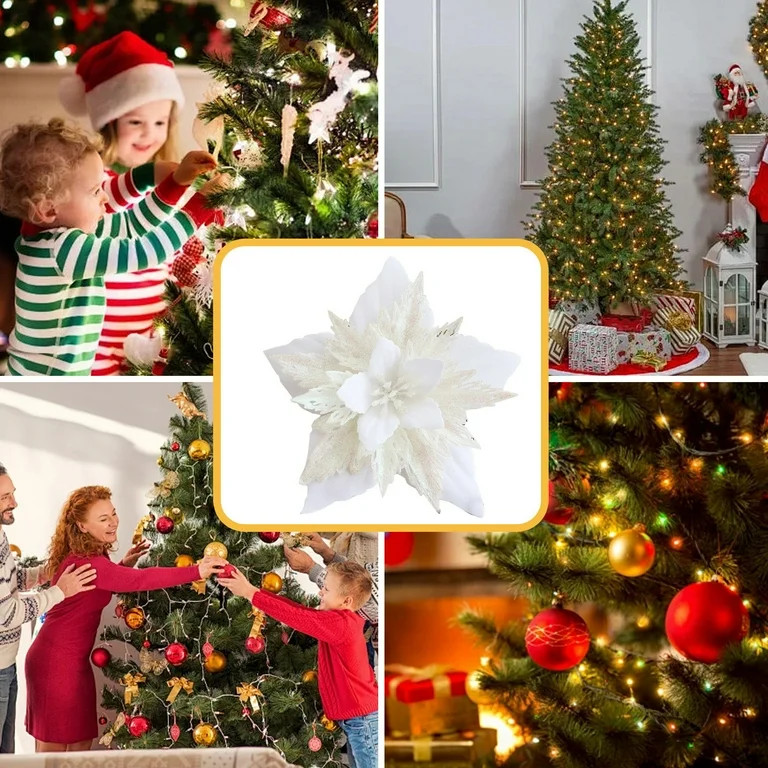 Glitter Christmas Poinsettia, Artificial Xmas Flower Ornaments, Fake Flowers Decorations, Glitter... | Walmart (US)