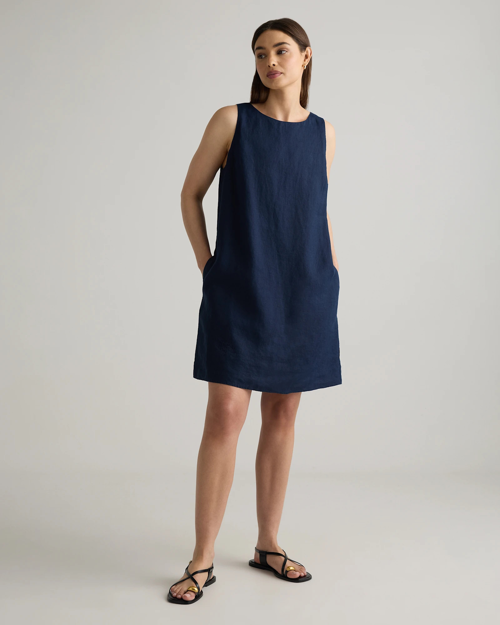 100% European Linen Tank Mini Dress in Deep Navy | Quince