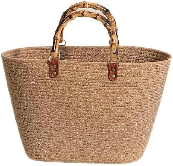 Damen Handtasche mit Bambus Knöchel Design Griff Frau Strandtasche Einkaufstasche aus Baumwollga... | Amazon (DE)