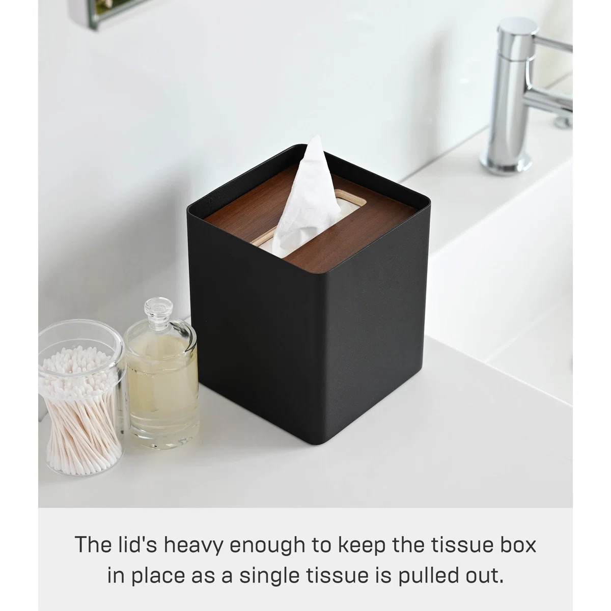 Yamazaki Home Square Reusable Tissue Box Cover Metal Container Case With Natural Wooden Lid,, Ste... | Wayfair North America