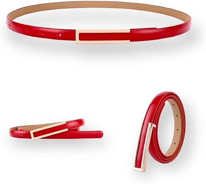 CB Women's Fashion Elegant Skinny Patent Leather Belts Waistband Thin Waist Belt With Gold Color ... | Amazon (US)