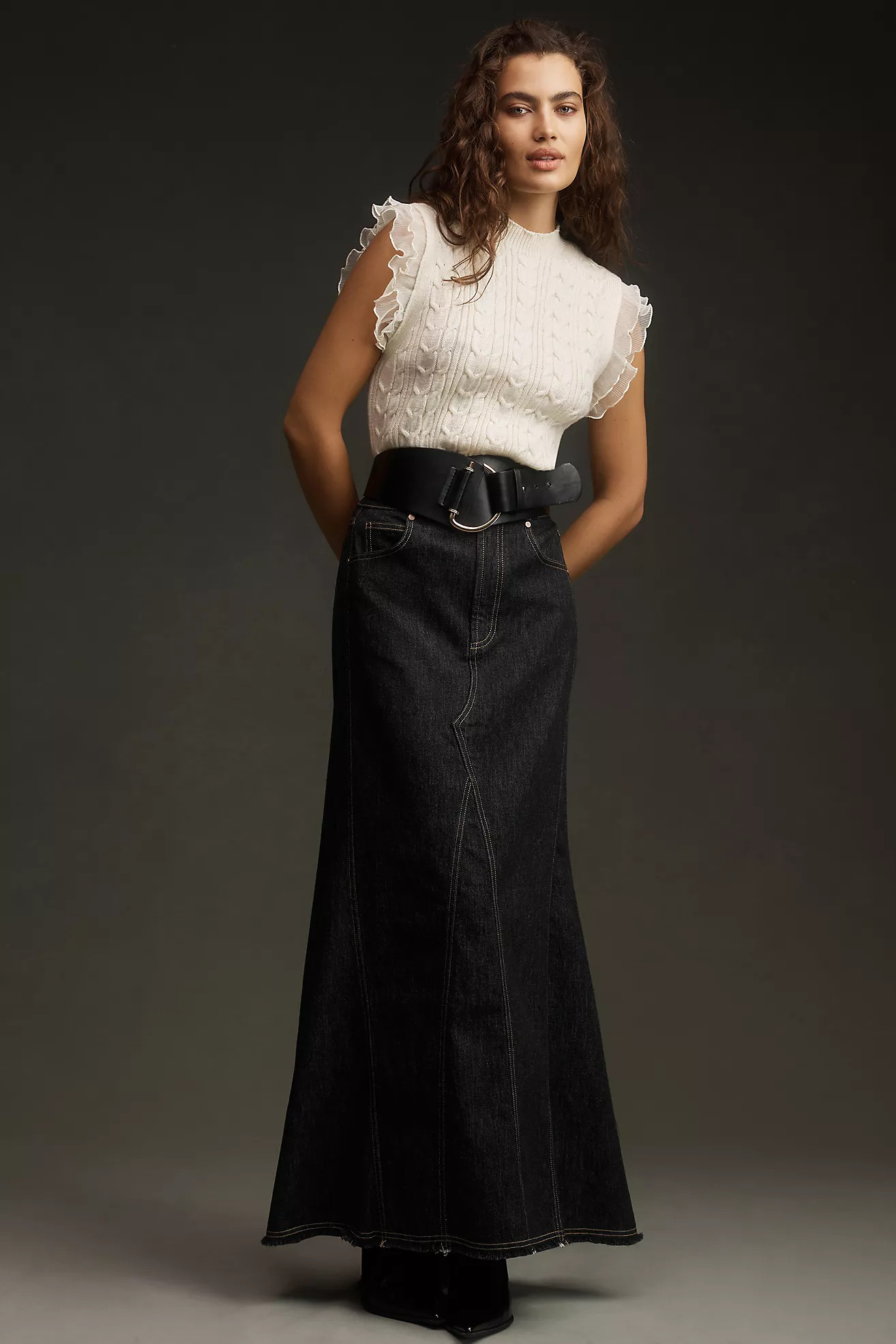 Self Contrast Cable Ruffle Muscle Sweater Tank | Anthropologie (US)