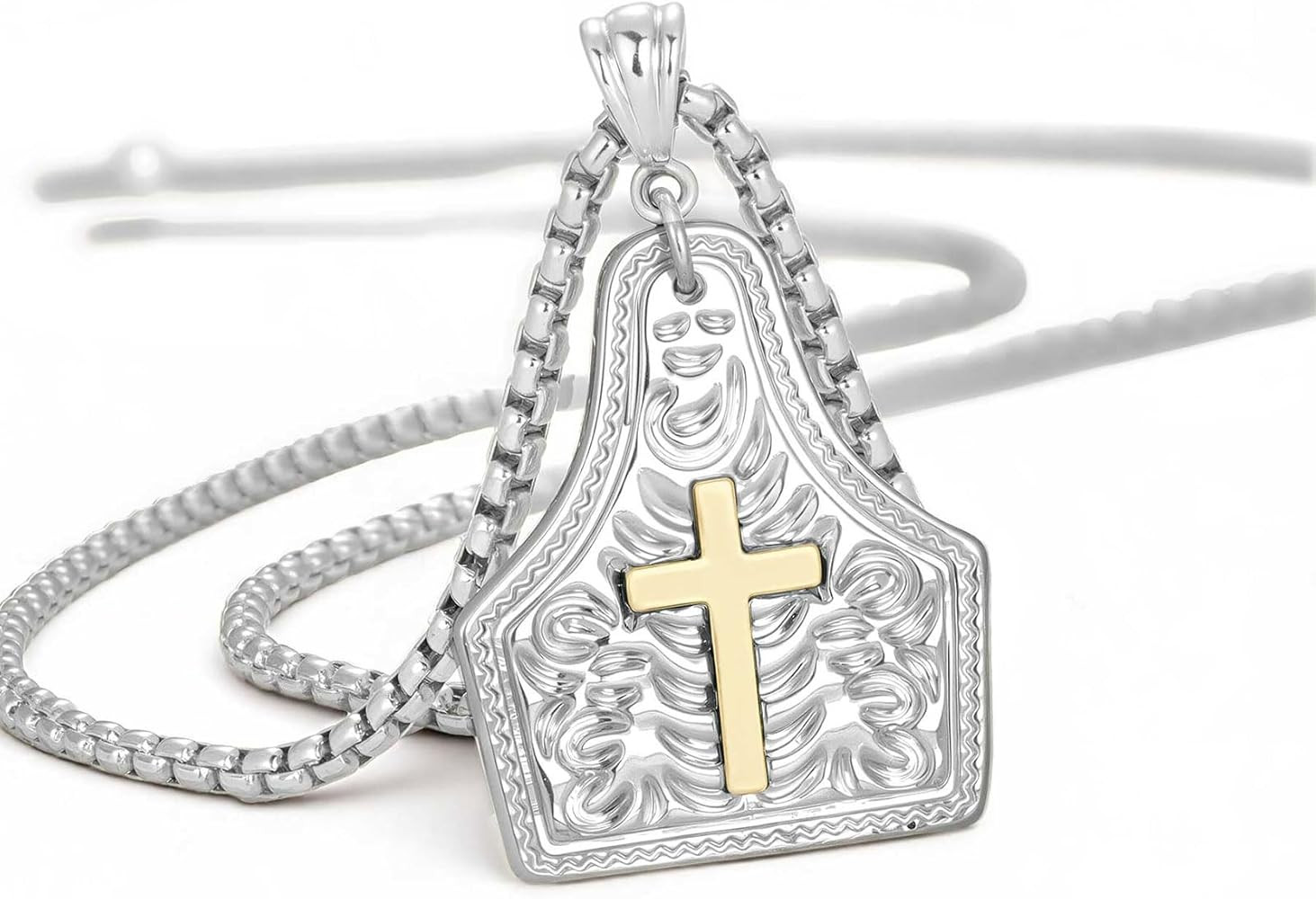 Western Cross Pendant Necklace for Men Women, 14K Gold Plated Cowboy Faith Necklace, Two-Toned We... | Amazon (US)