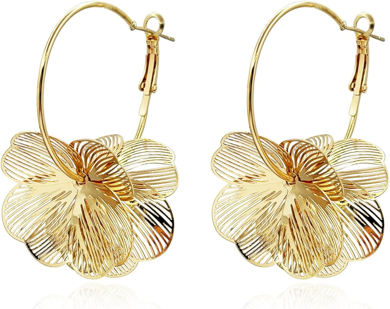 Flower Earrings for Women 14K Gold Plated Floral Dangle Statement Earrings Trendy Spring Summer F... | Amazon (US)
