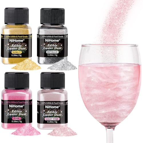 NiHome Edible Food-Grade Glimmer Powder Glitter Luster Dust Metallic Food Decorating Sprinkle Glimmery Dust for Drink Wine Beverage Cake Candy Dessert Bakery Restaurant Vegan (0.18oz/5g, Light Pink) | Amazon (US)