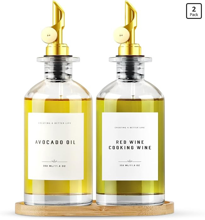 Olive Oil Dispenser Bottle with Bamboo Tray, Metal Pour Spout, Coffee Syrup & Cooking Oil Dispens... | Amazon (US)