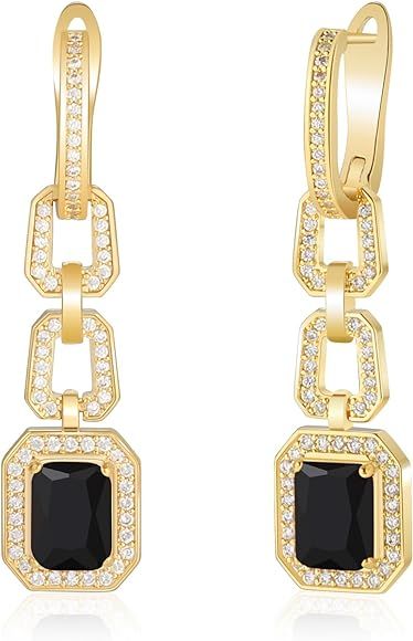 Gold Crystal Dangle Huggie Earrings for Women,18K Gold Plated Hoop Drop Earrings Cubic Zirconia S... | Amazon (US)