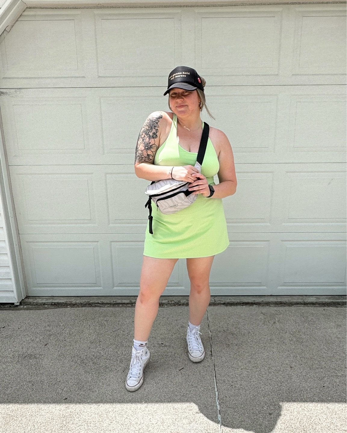 Mom on the go OOTD. This active dress is so comfortable and I love that the shorts underneath pull down so easily instead of taking the whole dress down.

Perfect for Disney World or Disneyland as Mike Wazowski, Tinkerbell, Buzz Lightyear, and more! I also love this hat SO much “not gonna hold my horses”

OOTD, mom style, activewear, active dress, sport style, Amazon finds, Walmart finds, converse, trucker hat, spring style, summer style, magic kingdom, Hollywood studios, Epcot 

#LTKstyletip #LTKmidsize #LTKActive