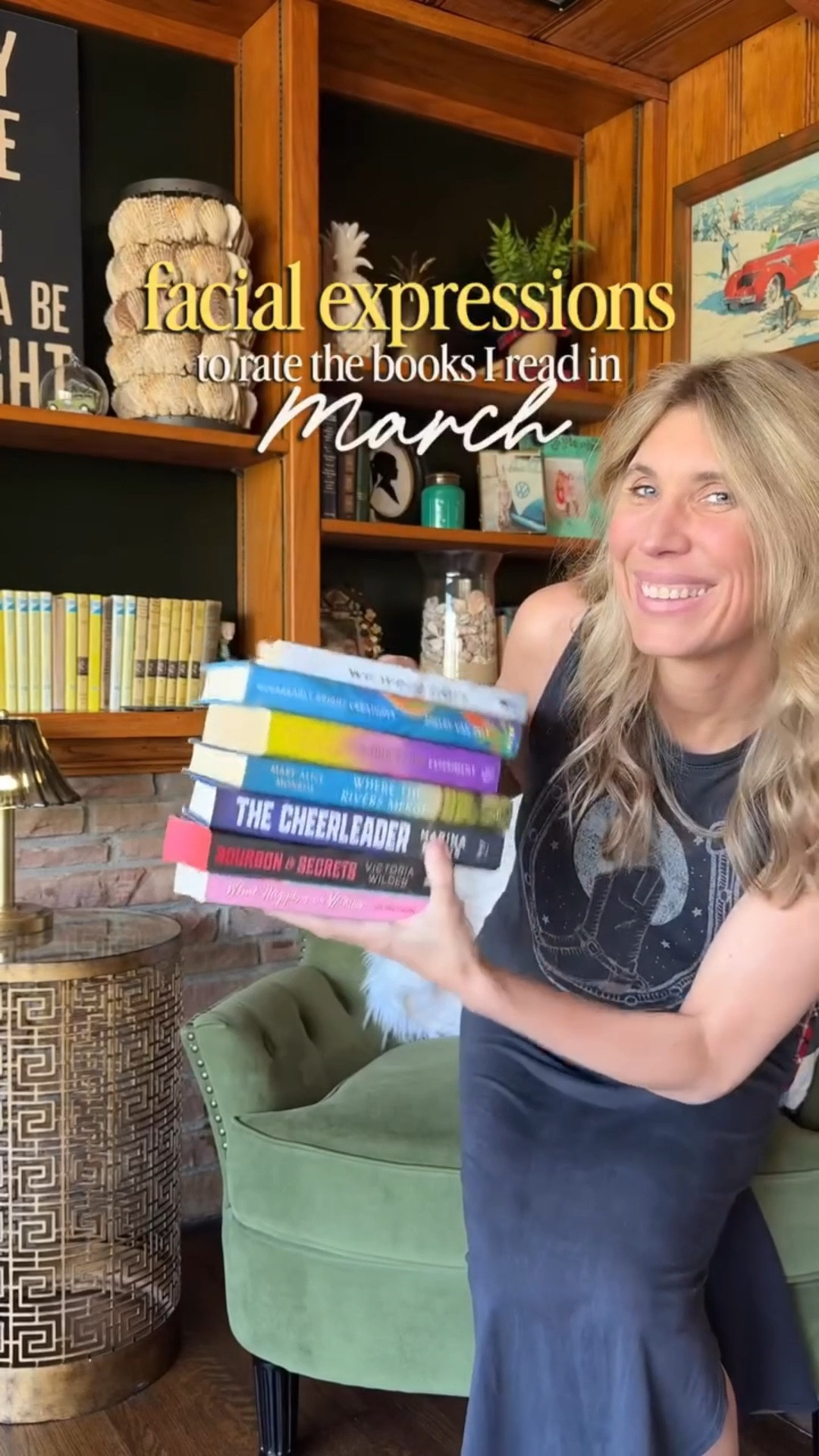 Time again to rate the books I read this month using facial expressions! 😃 ☹️ 🥵 

Here’s what I read:
📕 We Were Liars by E. Lockhart
📕 The True Love Experiment by Christina Lauren
📕 Where the Rivers Merge by Mary Alice Monroe
📕 The Cheerleader by Marina Evans 
📕 Bourbon & Secrets by Victoria Wilder
📕 What Happens on Vacation by Jo Watson
📕 Remarkably Bright Creatures by Shelby Van Pelt

Save for reading inspo! 

#whatireadthismonth #bookreviews