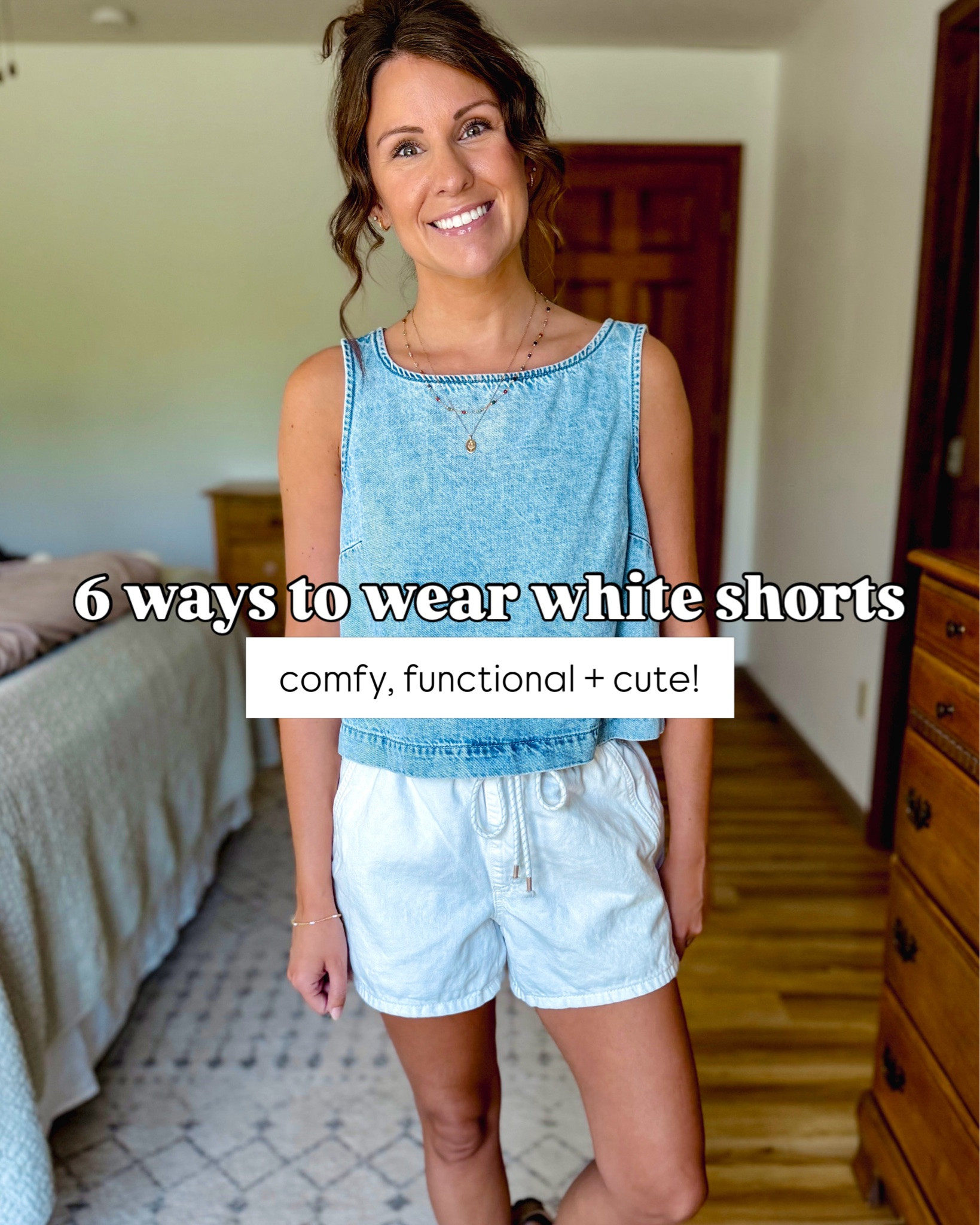 SIX ways to wear one pair of $25 linen/cotton white shorts🤍
these linen and cotton blend white shorts are great— they have a drawstring waist, a relaxed fit, and the length is perfect for moms looking for a little more coverage🙌🏽 i’m wearing XS for reference (they also come in blue denim if you prefer that!). Like and save this post to reference for the next time you wear your white shorts!🤍

SIX ways to wear one pair of $25 shorts🤍☀️
these linen and cotton blend white shorts are so good— they have a drawstring waist, a relaxed fit, and the length is perfect for moms🙌🏽 wearing XS for reference (they also come in blue denim if white isn’t your thing!).

WHITE SHORTS 6 WAYS
wearing xs in these white cotton/linen blend shorts. Loose and comfy and cute🤍🙌🏽 (they also come in a blue denim)

Outfit 1: green tank is size small (I own like 6 colors), Teva sandals are size 6. Love this cute sun hat (rolls up and packs so nice too) 

Outfit 2: size small in my black tank, and 6 in my Reef sandals. I made my necklace so I linked similar.

Outfit 3: small in my brown gauze cotton long sleeve top, 6 in my Taos sandals (so comfy). 

Outfit 4:  small petite in my denim tank (mine is last year-linked this year’s versions). My Birkenstock mayari sandals are size 36. 

Outfit 5: small in my green blouse top (I also own orange). 

Outfit 6: small in my cotton flag sweater (100% cotton and a nice cropped length). My suede Birkenstock sandals are size 36.

#whiteshortsoutfit #momstyleinspo #oneitemmultipleways #whiteshorts

#LTKmomlife #LTKPetite #LTKootd