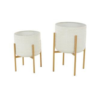 21 in., and 17 in. Large White Metal Dome Planter with Gold Stand (2-Pack) | The Home Depot