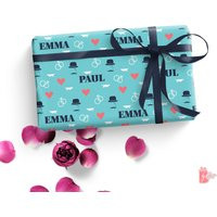 Personalized Wedding Gift Wrap - Bright Blue With Name, Hearts, Rings, & Paper Plane Design, Engagement Gifts, Bridal Shower, Anniversary | Etsy (US)