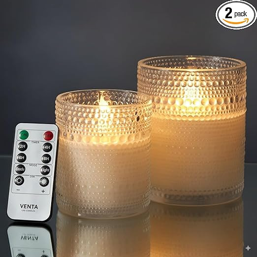 VENTA Realistic Glow Flameless Candles | Decorative Set of 2 in White Dotted Glass with Remote & ... | Amazon (US)