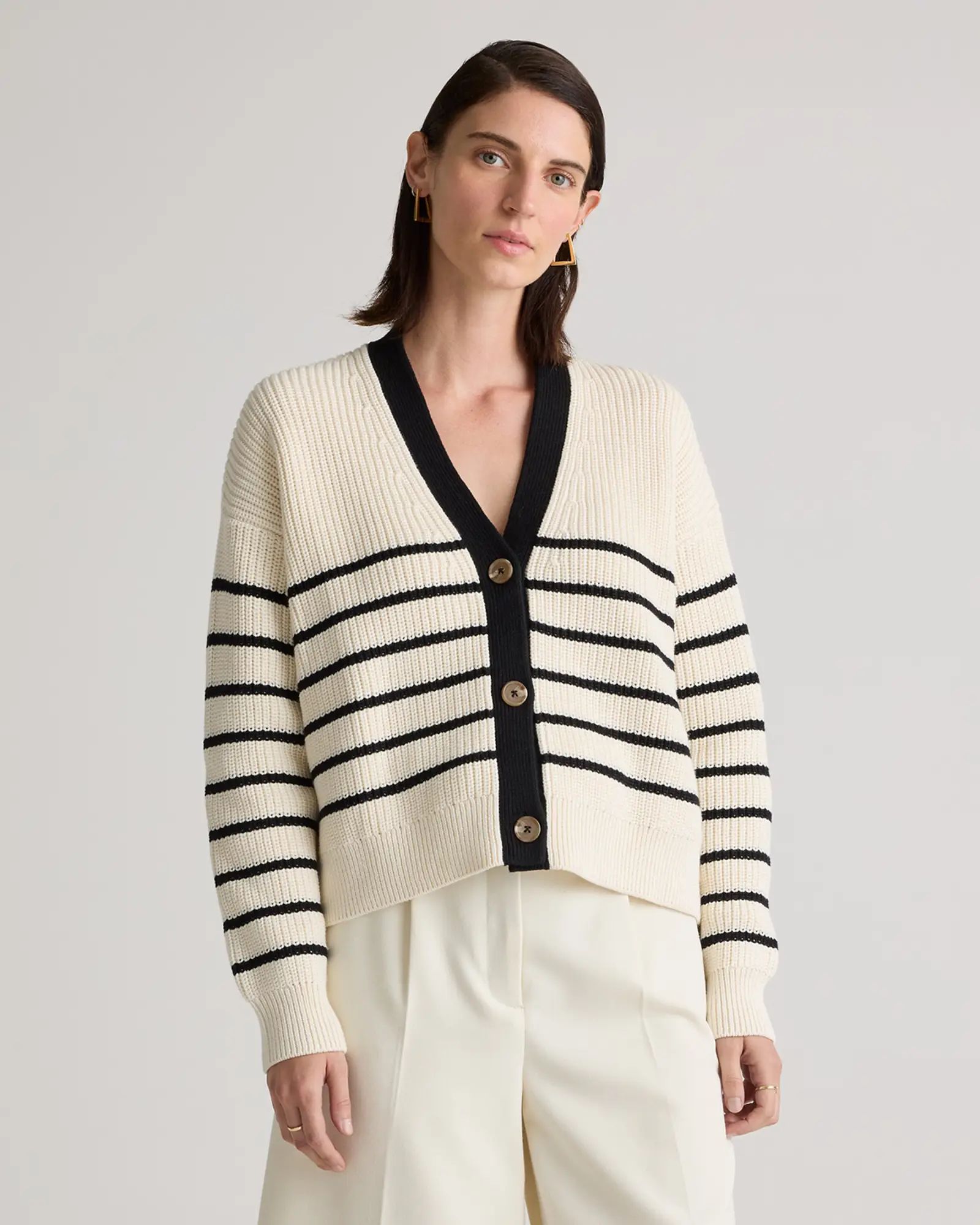 100% Organic Cotton Fisherman Boxy Cropped Cardigan | Quince