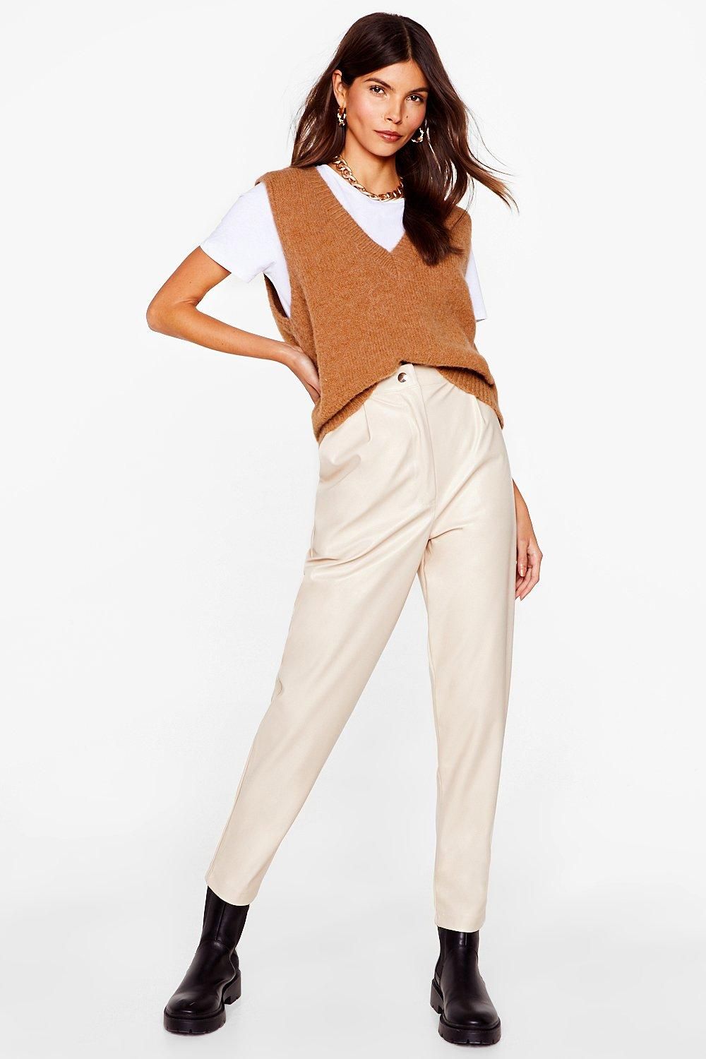 Womens Slit Me Up High-Waisted Faux Leather Pants - Ecru | NastyGal (US & CA)