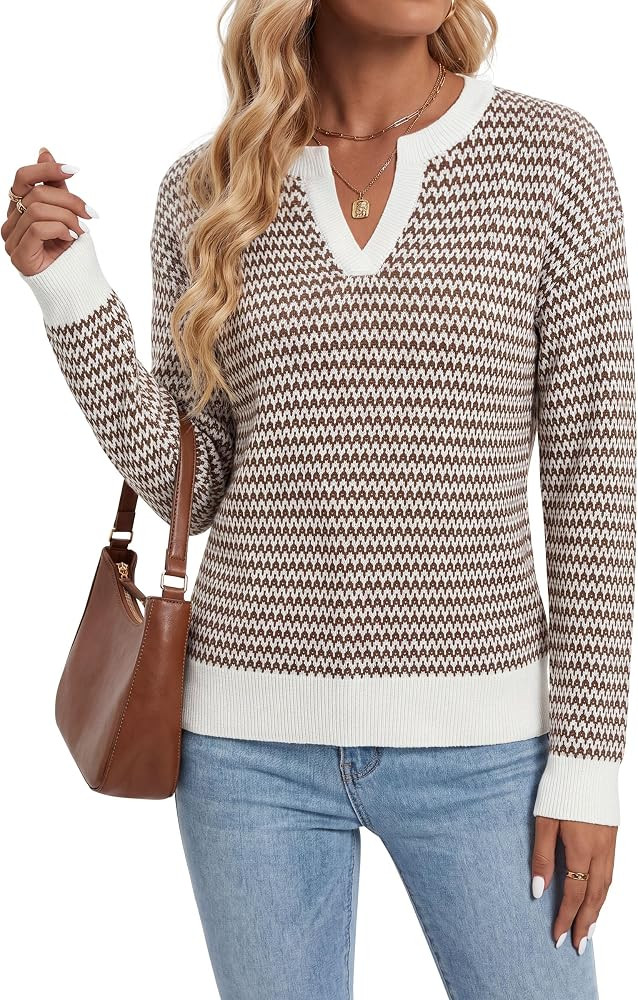 Arach&Cloz Women's Polo Striped Long Sleeve Casual Sweaters Breathable Tops | Amazon (US)