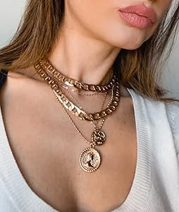 MJartoria Gold Layered Necklaces for Women Trendy Retro Coin Pendant Necklace Dainty Chunky Chain... | Amazon (US)