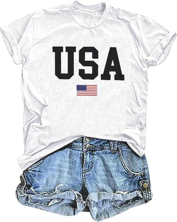 USA Flag Tee Shirt for Women 4th of July Memorial Day Gift T Shirt Casual Short Sleeve American P... | Amazon (US)