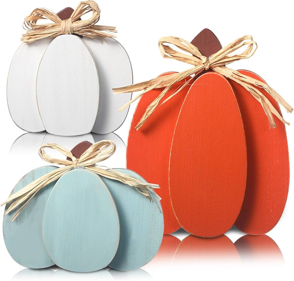 Faccito 3 Pcs Thanksgiving Pumpkin Decor Autumn Pumpkin Table Centerpieces Farmhouse Rustic Woode... | Amazon (US)