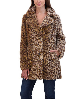 Women's Crushed Faux Fur Button Front Coat | Macy's