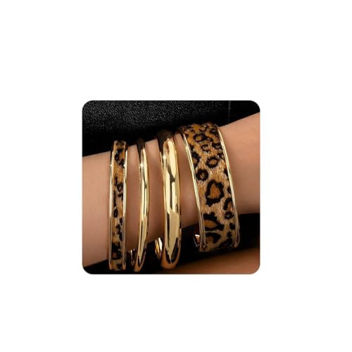 Chunky Gold Bangle Bracelet for Women, Leopard Print Bond Touch 4Pcs Set Stack Statement Bracelets Cheetah Gold Jewelry Stackable Cuff Gift | Amazon (US)