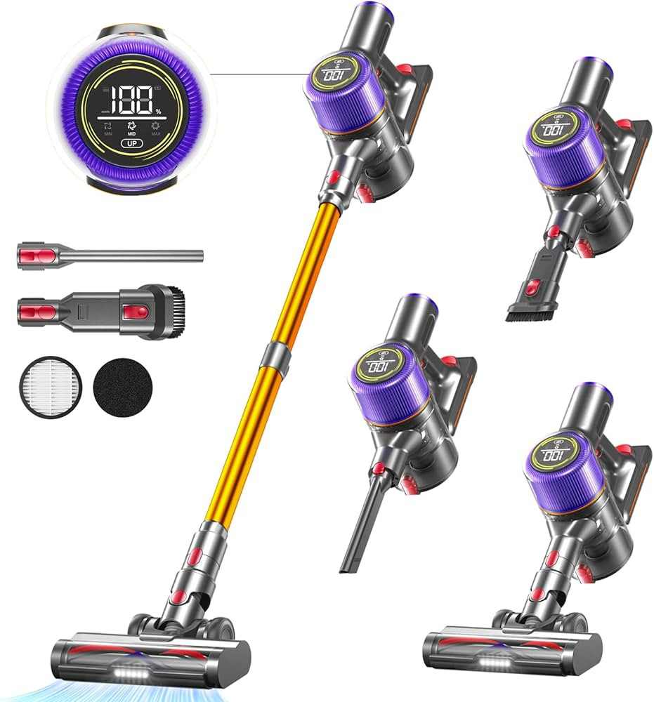 Cordless Vacuum Cleaner, 45Kpa 550W Powerful Vacuum Cleaners for Home , 55 Mins Stick Vacuum with... | Amazon (US)