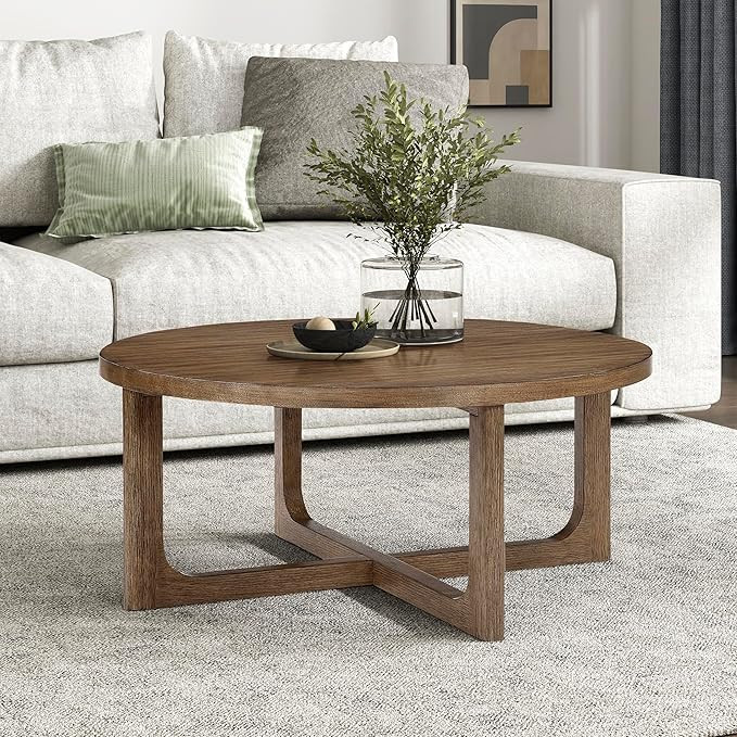 Lexicon Modern Round Coffee Table, 42 Inch Dia. Wood Living Room Table, Walnut Veneer, Sturdy Geo... | Amazon (US)