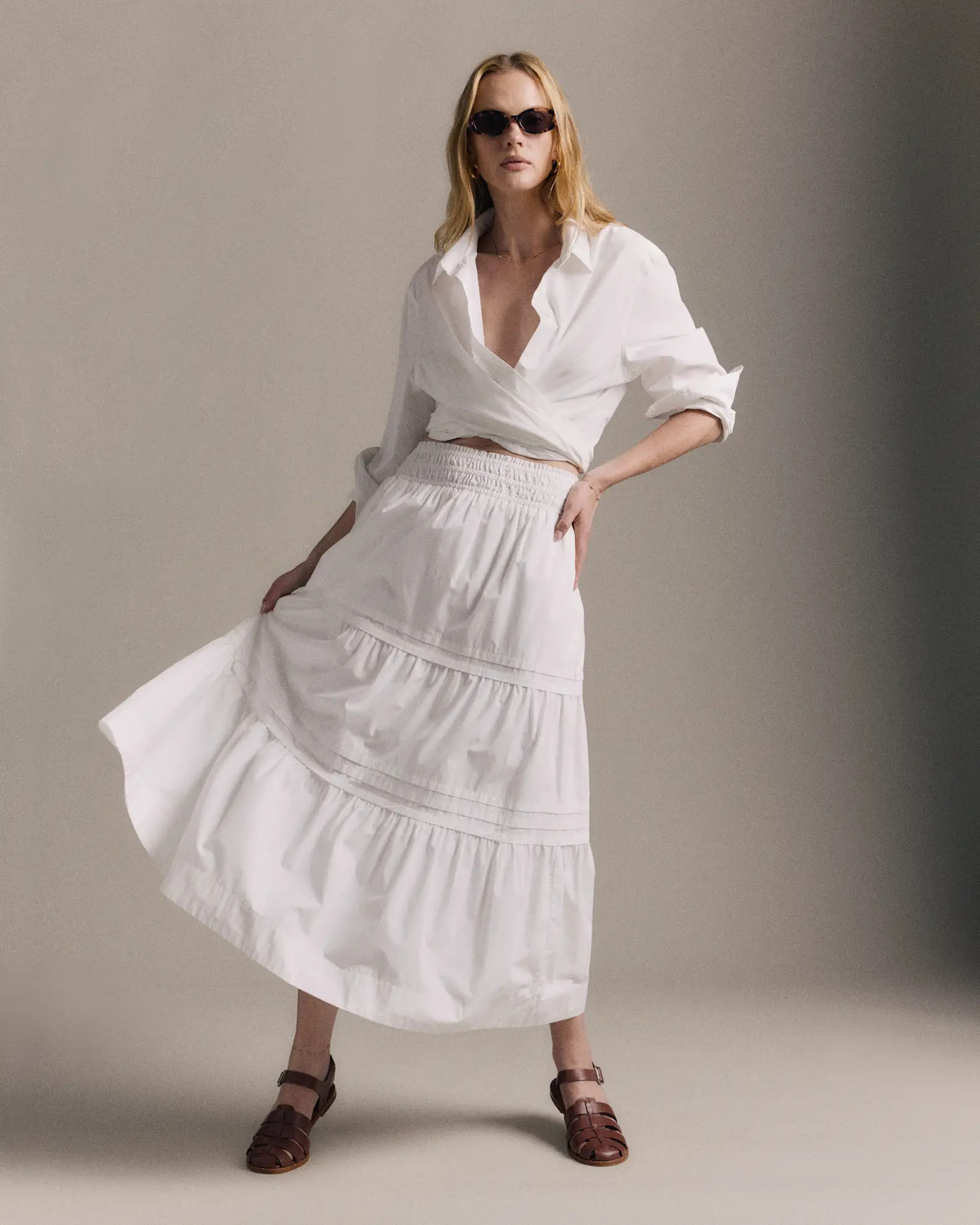 100% Organic Cotton Poplin Tiered Maxi Skirt | Quince