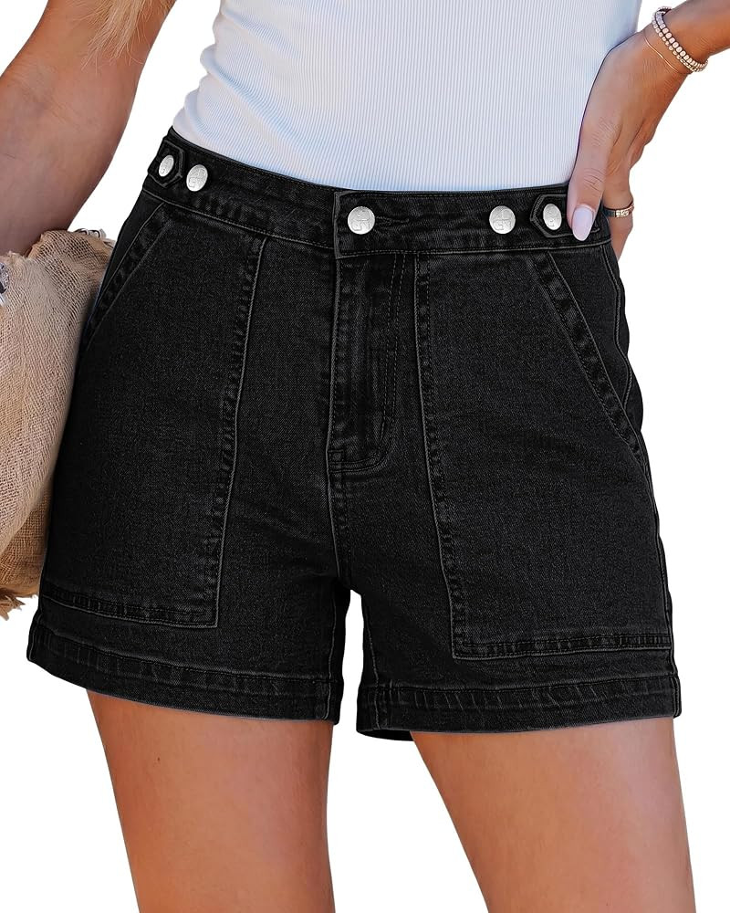 GRAPENT Jean Shorts for Women High Waisted Cinch Waist Mid Thigh Stretchy Denim Shorts Casual Sum... | Amazon (US)