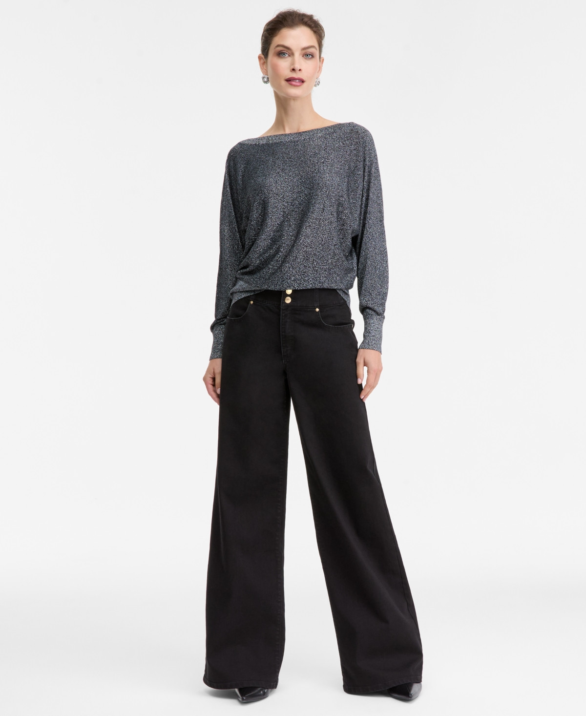 I.n.c. International Concepts Women's High-Rise Wide-Leg Jeans, Macy's Exclusive - Washed Black | Macy's