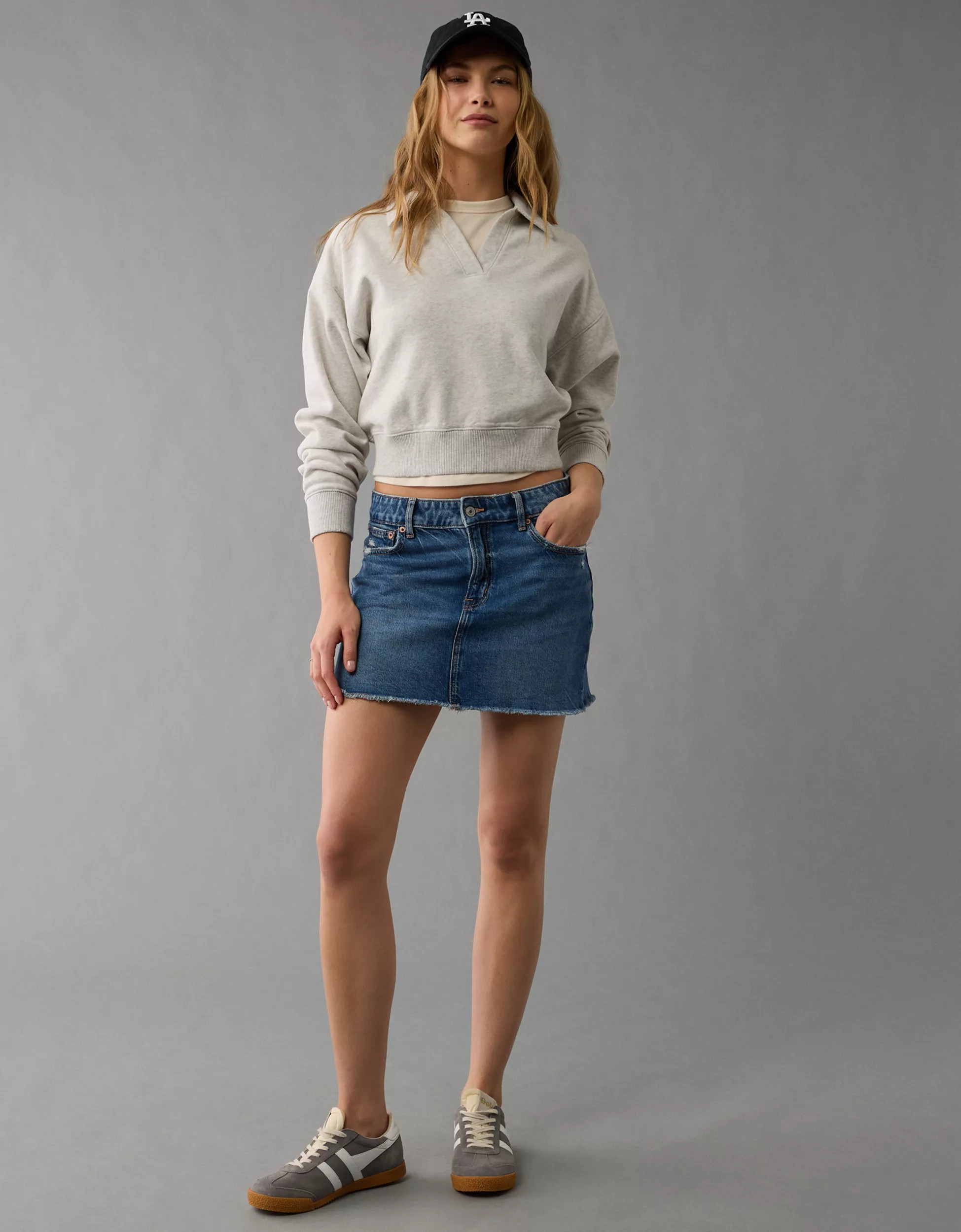 AE Stretch High-Waisted Perfect Denim Mini Skirt | American Eagle Outfitters (US & CA)