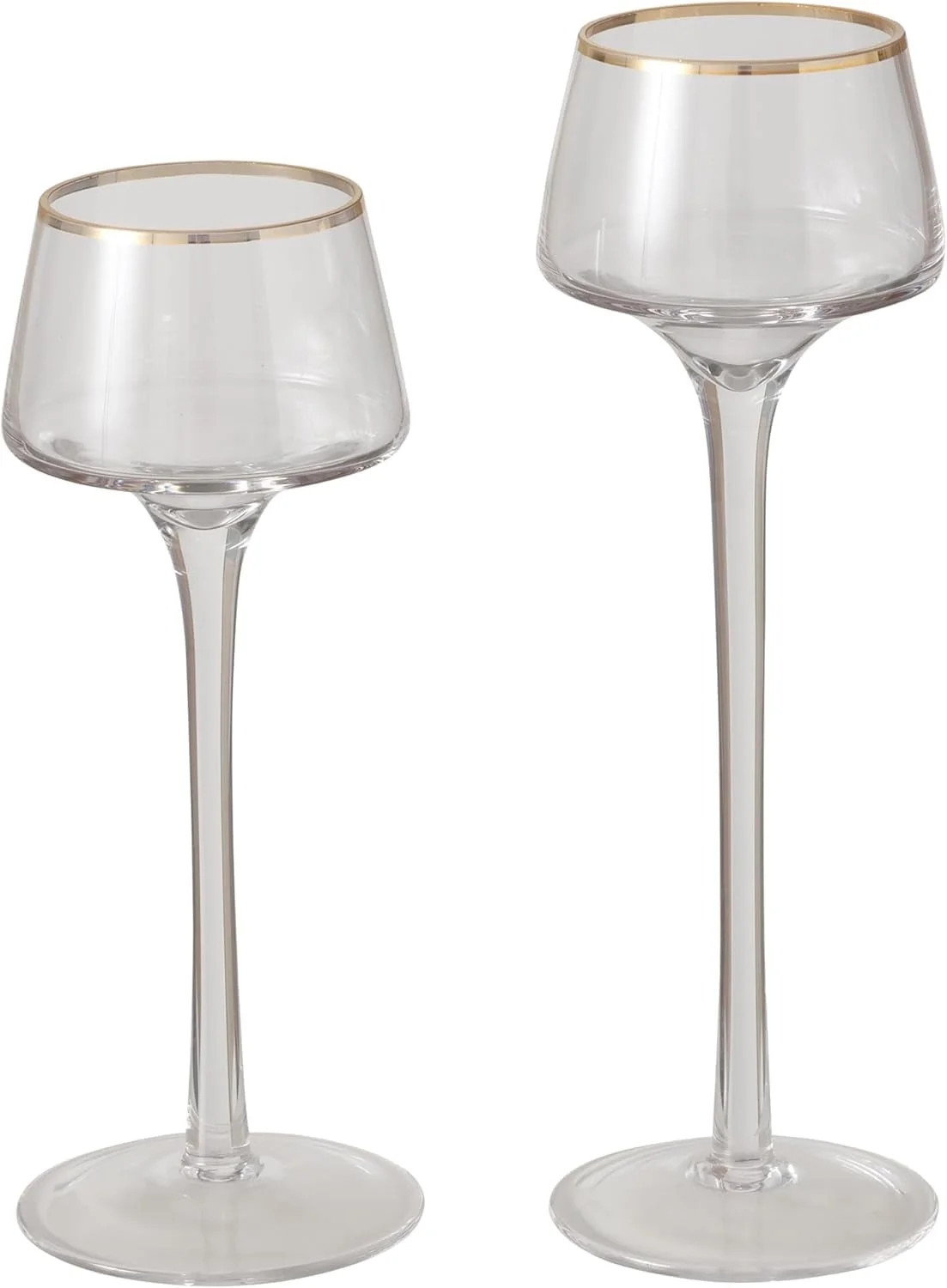 2 Piece Long Stemmed  Clear Glass Candle Holders, Metallic Gold Rims | Walmart (US)