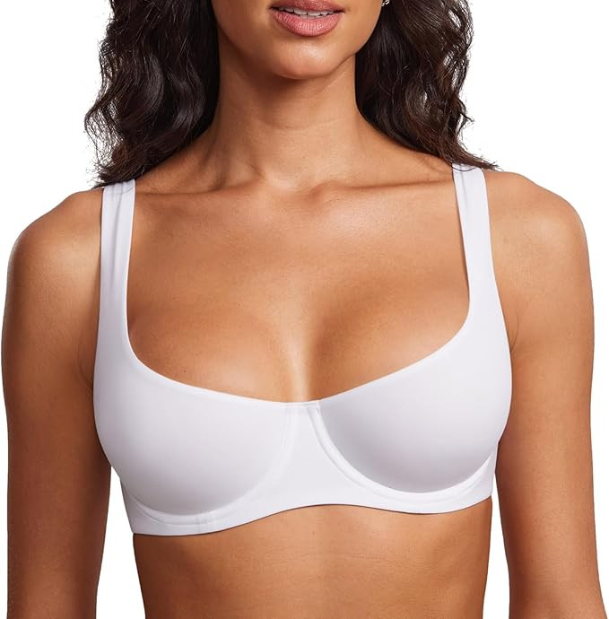 DOBREVA Women's Unlined Balconette Bra Underwire Supportive Plus Size Smooth Scoop Neck | Amazon (US)