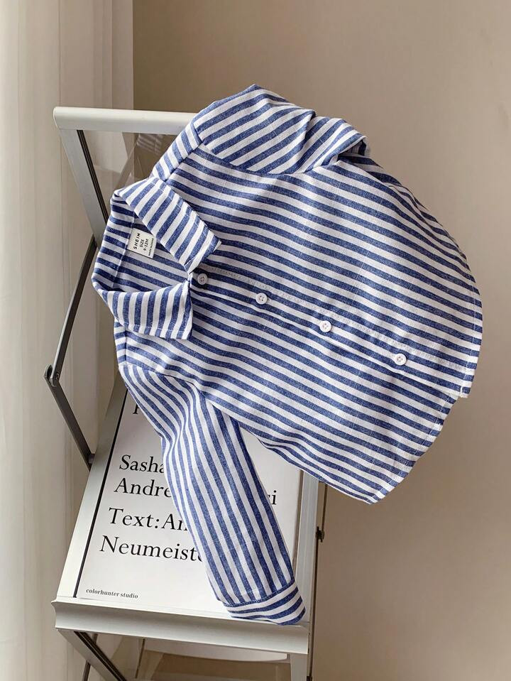 SHEIN Baby Boy Casual Striped Woven Long Sleeve Shirts, Suitable For Birthday Party, Evening Event, Performance, Wedding, One-Month Party, Christening And 1st Birthday Celebration, Autumn | SHEIN
