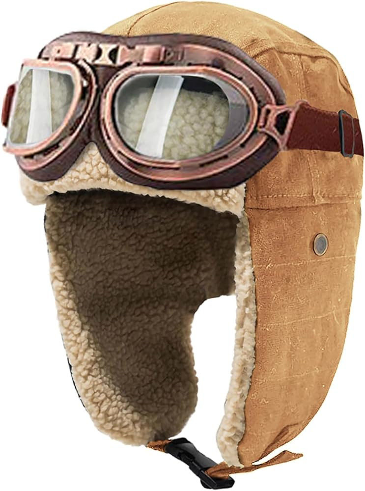 Peicees Vintage Aviator Hat and Goggles Costume Accessories Fur Ear Flaps Trooper Trapper Pilot C... | Amazon (US)