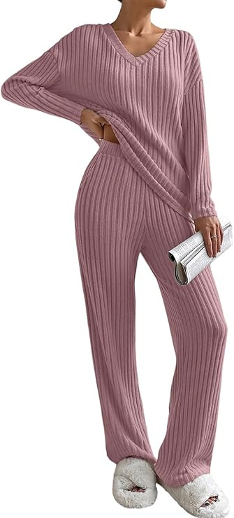 SHEWIN Women's Pajama Sets Long Sleeve Short Sleeve 2 Piece Lounge Sets Ribbed Knit Sweater Sleep... | Amazon (US)