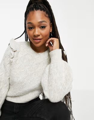 Miss Selfridge eco frill sleeve sweater in oatmeal | ASOS (Global)